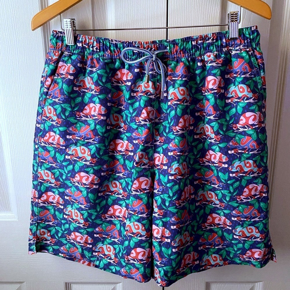 Peter‎ Millar Seaside Collection Chameleon Novelty Print 8" Swim Trunks SZ L
